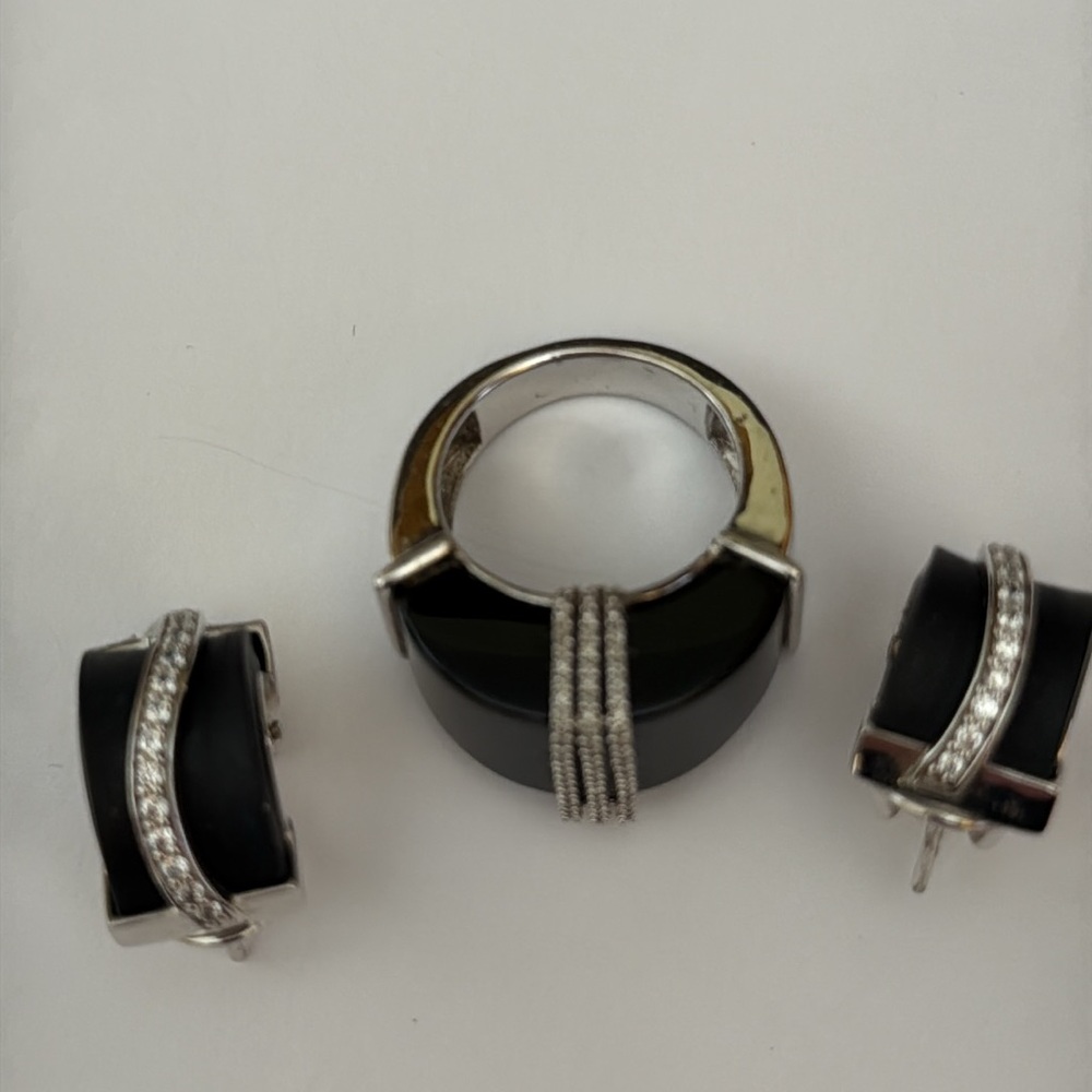 Sterling Silver, Diamond Ring and Earring Set